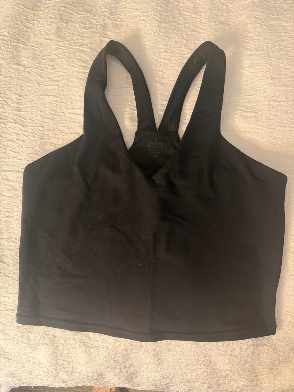 ALO Airbrush Real Bra Tank Size M — Yoga Black Cropped Racerback Sports Bra